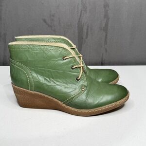 V Italia Green Leather Boots Lace Up Wedge Ankle Desert Booties EU 39 US 8.5